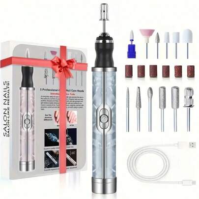 12-In-1 Electric Nail Grinder Kit, Multi-Function Nail Drill, USB Rechargeable - For Thick Nails Nail Sanding Machine, Professional 4 Speed Electric Nail File, Nail Polishing Care Shaping Tool, Beauty Manicure Tool, Women Gift, Quality Product At A Good Price