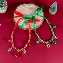 1 pieza Collar de Navidad verde tipo gargantilla para mujeres, colgante creativo de copo de nieve/Papá Noel, opción de moda para regalo navideño o atuendo navideño