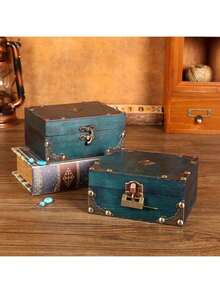 1pc Vintage European Style Wooden Square Jewelry Box, Storage Container, Craft Decor, Desktop Organizer, Trinket Box, Gift Box For Christmas And Holidays - Dark Grey - View 7