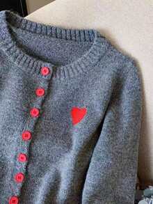 休闲简约拼色刺绣针织开衫 - 紅色 - 查看 4