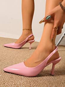 2026 New Arrival Teenage Girls 3.3 Inch Thin High Heel Patent Leather Fashion Party Shoes - Pink - View 3