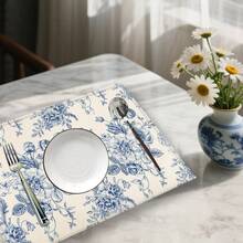 6pcs Blue And White Porcelain Pattern Placemats, 100% Polyester Woven, Size 12"X18"/30cm X 45cm, Machine Washable, Heat Resistant, Stain Proof, Waterproof, Easy To Clean, Suitable For Tabletop Decor, Dish Protection, Gifts, Party Decoration, Kitchen And Living Room Decor. - Blue - View 8