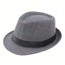 Sombrero Fedora a cuadros para hombre, sombrero de jazz para caballero, ocio, primavera/verano, para mediana edad y ancianos, sombrilla artística, sombrero de cubo para PCZ3 - Negro - Ver 9