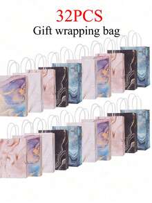 4/10/16/20 件带手柄的牛皮纸礼品袋，包括大理石图案，适用于婚礼、洗礼、新娘送礼会、生日、商务购物、派对礼品、毕业季 - 彩色纸袋礼物，适合情人节、感恩节、新年、圣诞节和其他节日主题 - 多色 - 查看 15