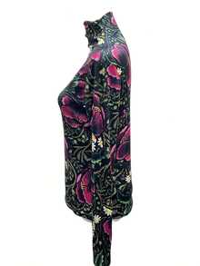 2024 Spring/Autumn Floral Print Long Sleeve Women's T-Shirt, Slim Fit Layering Turtleneck Top - Multicolor - View 2