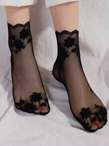 5 Pairs/Pack Women's Lace Transparent Lolita Invisible Thin Non-Slip Short Socks, Black Low-Cut Boat Socks, Summer - Beige - View 7