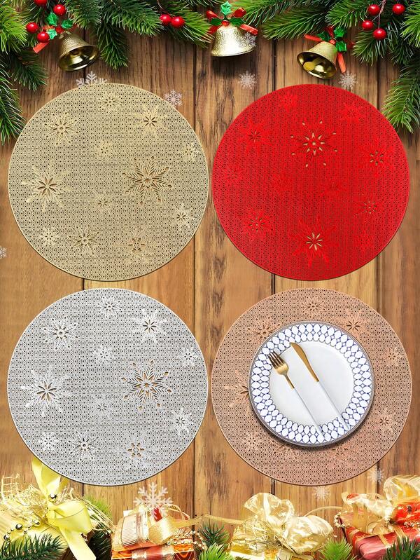 1/4/6 pezzi Tovagliette natalizi con fiocchi di neve in PVC e lamina d'oro, decorazioni natalizie per hotel e ristoranti, isolanti termici e antiscivolo, adatte per matrimoni, feste di San Valentino, celebrazioni, picnic, banchetti di compleanno