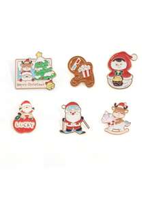 1/6pcs Cartoon Series Brooch, Santa Claus, Bell, Snowman Decor For Clothes, Bags, Accessories Halloween Halloween Accessories Teachers Day00 Jewelry Costume Accessories Bag Charms Office Accessories Christmas Gift