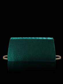 Sparkling Rhinestone Flap Clutch Bag/Party Bag, Elegant Pleated Handbag/Ball Gown Bag, Matching Rhinestone Jewelry Set: Pendant Necklace, Earrings, Bracelet, Suitable For Parties, Galas, Gatherings, Balls, Weddings, New Year And Other Occasions ,Wedding - Dark Green - View 9
