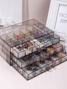 1pc Desktop Mini 72-Slot Transparent Jewelry Storage Box, Compartment Style Dust-Proof Small Items Organizer - Multicolor - View 7
