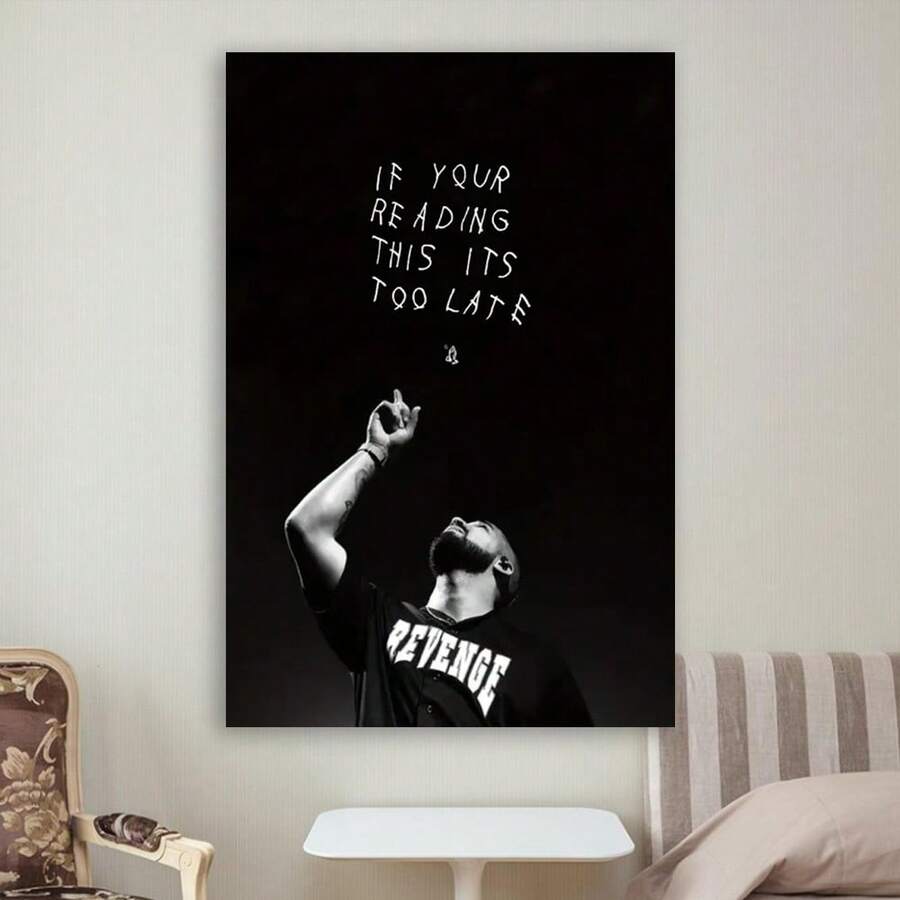 Framed Drake "If You're Reading This It'S Too Late" Canvas Wall Art, , Monochrome Rap Singer Poster For Bedroom, Office, Or Cafe Decor, Minimalist Design, High, Quality Print,  Flat, Perfect Room Decoration, Canvas Wall Art - 框架 - 查看 1