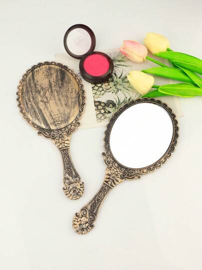 1个高清手持镜，复古花卉图案宫廷风格便携化妆镜，公主风手镜，化妆，便宜，房间装饰，梳妆台，旅行，卧室，化妆配件，镜子，化妆镜，迷你镜，便携镜，小镜子，手镜，便宜，圣诞礼物，化妆，化妆工具，便宜货，礼物，女士礼物，圣诞礼物