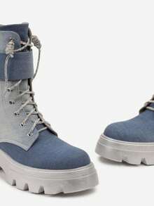 Botas plataforma casuais femininas com cadarços brilhantes