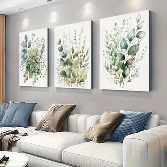 3pcs Wooden Framed Watercolor Plant Prints - Sage Green And Beige Wildflowers, Bohemian Flowers, Modern Home Nature Painting, Creative Canvas Poster, Waterproof Canvas Wall Art, Artwork Wall Painting For Gift Home And Dormitory Decoration