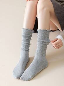 1/2/3/5 双装女士纯色镂空蕾丝边短袜，百搭可爱荷叶边短袜，ins风短袜，Y2K风格，舒适短袜