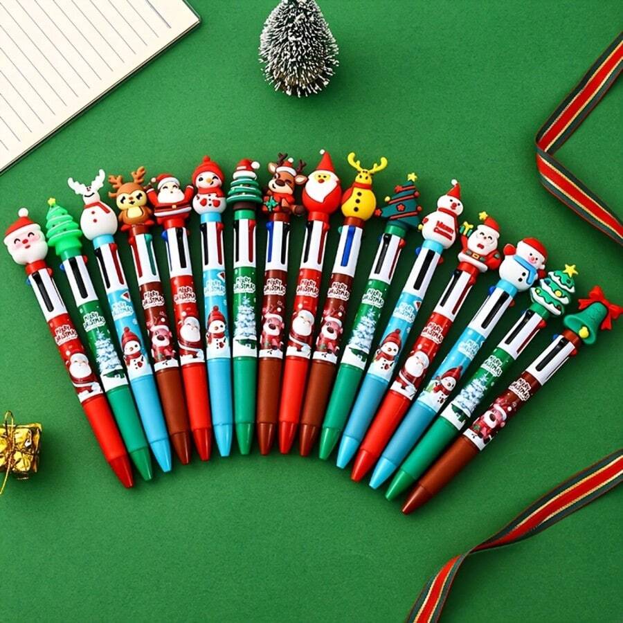 4 New Christmas 4 Color Ballpoint Pens Santa Claus Christmas Tree Reindeer Snowman Beautifully Decorated Colored Pens Teen Prizes Christmas Halloween Birthday Gifts Fun Ballpoint Pens, Feutre Acrylique, Feutre, Coloriage, S, Scolaire, Stylo, Stitch, Affaire Scolaire, Halloween (Random Colors)