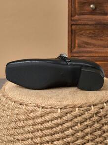 MonaNise 女士3厘米布面包跟黑色时尚百搭玛丽珍低跟粗跟优雅平底鞋，另有藏蓝色、咖啡色、酒红色可选