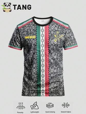 Mexico Style Soccer Jersey & Crew Neck Comfortable Sports Top, Suitable For Soccer Match, Training, Casual And Holiday Wear, Great Gift