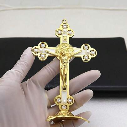 1件KOMI立式金属耶稣十字架，适用于家居、办公桌、教堂祭坛装饰、基督教汽车装饰品、创意工艺礼品