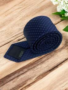 Luxury Men's Skinny Tie Polyester Silk Solid Color Polka Dots Slim Jacquard Groomsmen Tie - 寶藍色 - 查看 4
