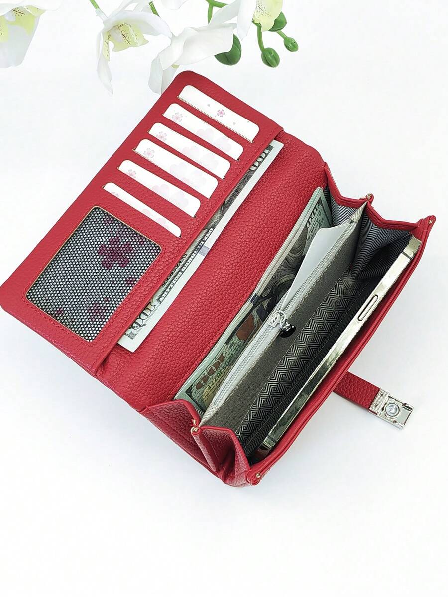 MINGYOU 女士超柔软红色 PU 钱包 动物与树皮纹理 大容量 多功能手机钱包 精致扣环 多卡位 手拿包 拉链硬币和证件夹 柔软轻便 适合聚会 约会 节日 女士礼物 钱包 钱夹 长款钱包 - 紅色 - 查看 1