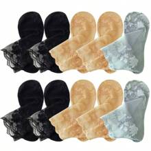 5 Pairs/Pack Women's Lace Transparent Lolita Invisible Thin Non-Slip Short Socks, Black Low-Cut Boat Socks, Summer - Beige - View 12