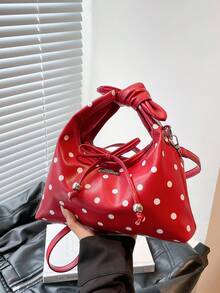 Sirith 时尚波点手提包女百搭单肩斜挎包复古蝴蝶结装饰抽绳新月包 - 彩色 - 查看 15
