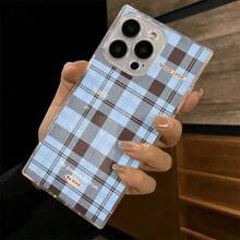 Tartan And Slogan Print Crystal Clear Square Phone Case Compatible With IPhone 16 15 14 13 12 Pro Max Plus Soft TPU Shockproof Cellphone Cover - 無色 - 查看 5