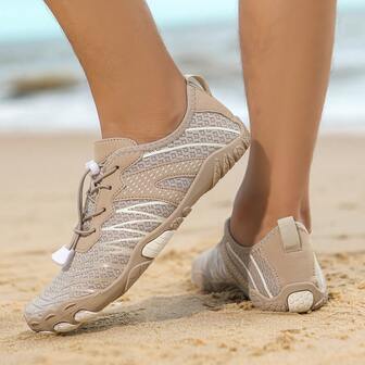 Zapatos de playa con diseño de rayas para mujer, estilo de vacaciones de verano en color caqui de malla, de bajo corte y duraderos, para vadear en el agua, de secado rápido y descalzos, adecuados para playa, vacaciones, fiestas, campamento, deportes acuáticos, rafting, zapatos de verano para mujer