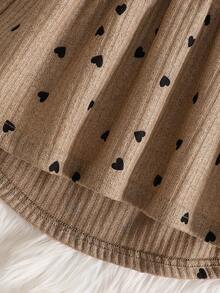 2 件套女婴心形印花泡泡袖上衣 + 纯色松紧腰裤，可爱户外休闲装，柔软舒适，适合 0-1-2-3 岁，6-9 个月，户外、休闲、日常、节日礼物、派对 - 黑色 - 查看 5