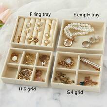 1pc Small Velvet Jewelry Box, Stackable Portable Organizer Tray For Rings, Earrings, Necklaces - Grey - View 9