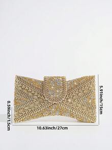 Túi cầm tay đính nơ đính đá sang trọng, túi dạ hội lấp lánh cho tiệc trang trọng và dạ tiệc - Vàng - Xem 4