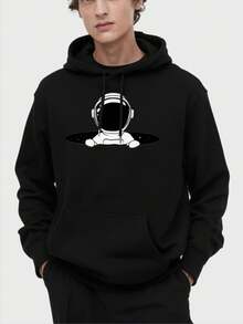 Hombre003 sudadera con capucha para hombres de manga larga con estampados modernos, ideal para las temporadas de otoño e invierno, una sudadera casual y abrigadaSudadera de manga larga negra con diseño astronauta, cómoda y elegante para cualquier ocasión(Tallas corren pequeñas, pide una talla más grande.) - Negro - Ver 1