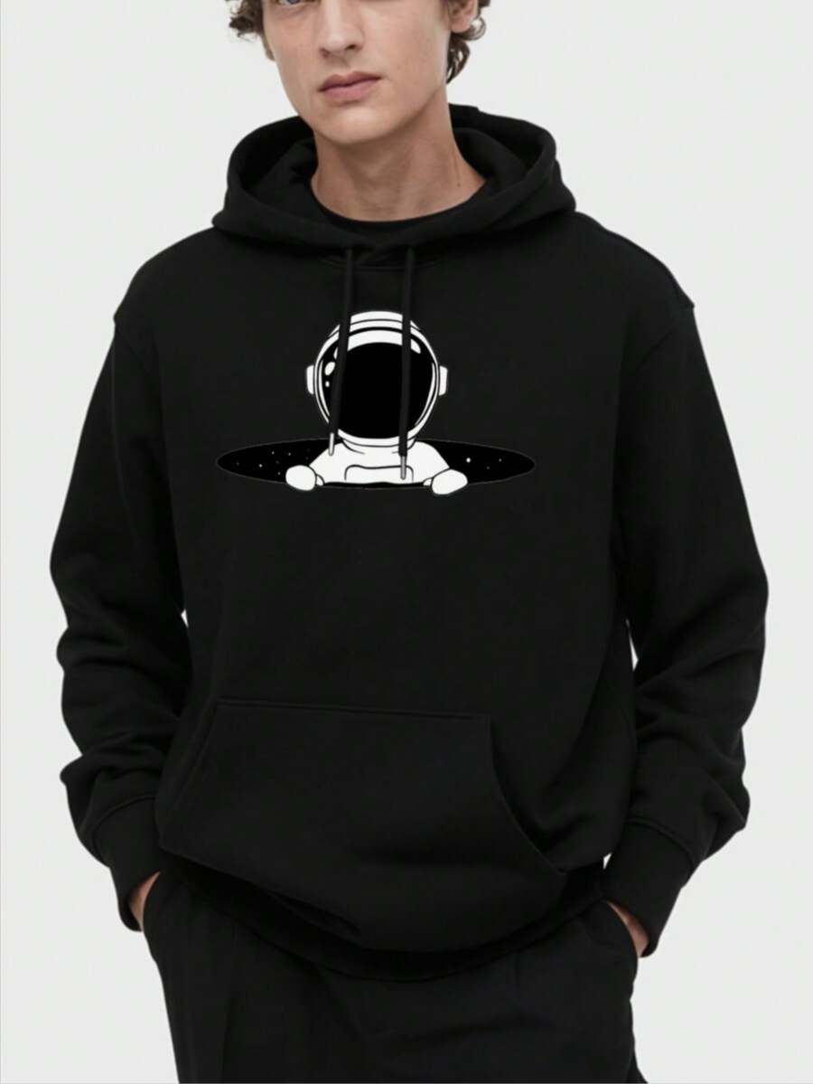 Hombre003 sudadera con capucha para hombres de manga larga con estampados modernos, ideal para las temporadas de otoño e invierno, una sudadera casual y abrigadaSudadera de manga larga negra con diseño astronauta, cómoda y elegante para cualquier ocasión(Tallas corren pequeñas, pide una talla más grande.) - Negro - Ver 1