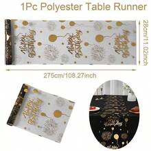 1pc Black & Golden Birthday Table Runners With Balloons, Fireworks & Stars Design - 28x275cm Rectangular Polyester Party Decor For Birthdays, Thanksgiving, Festive Celebrations, Birthday Party Decorations, Celebration Accessory, Elegant Decoration, Smooth Texture, Lightweight Construction, Home Decorators