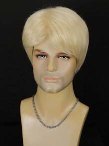 男士短款金色假发，自由分发，日常假发，带刘海，合成假发，透气玫瑰网帽，150% 密度，非常适合日常佩戴万圣节派对角色扮演服装