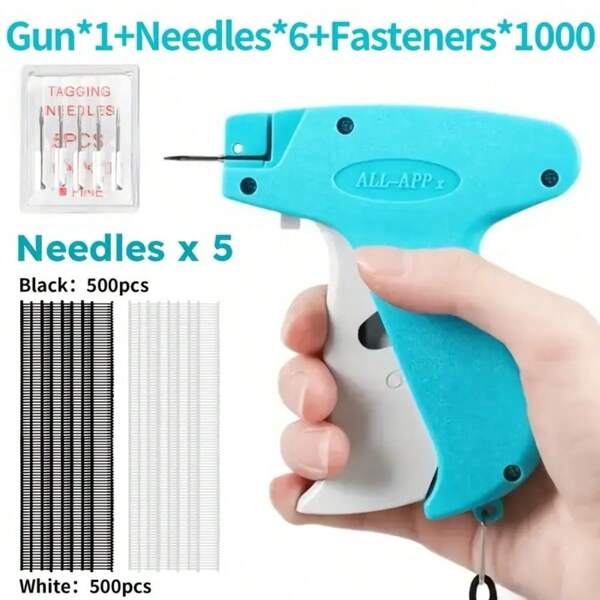 1 pieza Pistola de costura fina Stitchy Quick para arreglar ropa, Micro pistola de etiquetado para ropa con 6 agujas finas y 1000 piezas de sujetadores, Mini herramienta de costura y dobladillo rápido y pegajoso