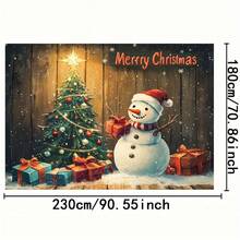 1pc Christmas 2D Polyester Backdrop, Snowman & Tree Design, With Gift Box, Holiday Photography Background, Seasonal Decor - No Electricity Required, Christmas Decoration