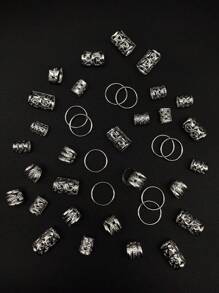 40个/套 混合形状脏辫发圈，可调节发带，适合编发造型，四季皆宜 - 銀色 - 查看 5