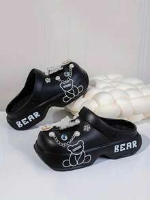 Teenage Girls Hollow Flower Decor Sandals, EVA Floral Cute & Fashionable Garden Shoes, Beach Slippers, Suitable For Indoor & Outdoor Wear - Black - View 6