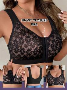 Sujetador inalámbrico cómodo con cierre delantero para mujeres de talla grande - Negro - Ver 5