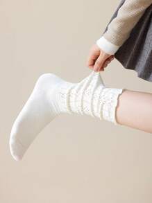 1/2/3/5 双装女士纯色镂空蕾丝边短袜，百搭可爱荷叶边短袜，ins风短袜，Y2K风格，舒适短袜