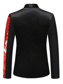 Men's Shiny Sequin Blazer Jacket, Stage Performance & Nightclub Style - Red - View 3