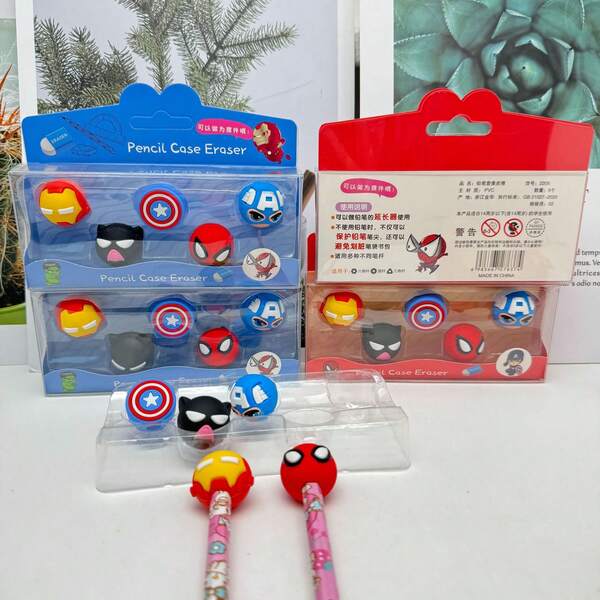 Marvel 1pc Marvel Heroes Series Erasers Set: Spider-Man, Iron Man, And More Hero Head Erasers, Mini Spider-Man & Iron Man Erasers, Stationery Gifts For Students, Colorful & Material, Portable Box