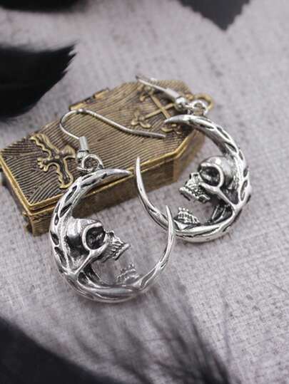 Boucles d'oreilles en forme de crâne gothique, boucles d'oreilles vintage en forme de croissant de lune pour la mode européenne et américaine