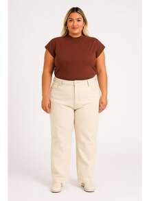 T-Shirt Muscletee Blouse Plus Size In Black Brown White Cotton Knitted Fabric Office Spring Summer - 鏽棕色 - 查看 4