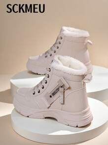 SCKMEU 1 双女士时尚厚底休闲运动鞋，舒适百搭，带保暖内衬