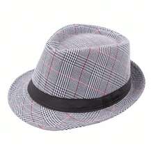 Sombrero Fedora a cuadros para hombre, sombrero de jazz para caballero, ocio, primavera/verano, para mediana edad y ancianos, sombrilla artística, sombrero de cubo para PCZ3 - Negro - Ver 3