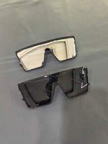 3副男女通用金属方形时尚眼镜，大镜框，时尚百搭，适合夏季防晒、海滩度假、户外运动、聚会、驾驶、钓鱼、骑行、购物和摄影。 - 灰色 - 查看 3