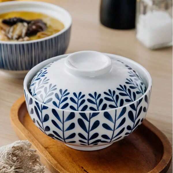 A High-Temperature Underglaze Ceramic Covered Dessert Bowl, Dessert Cup, Stew Pot, Chocolate Bowl, Snack Bowl, Party Supplies, Large Capacity - Perfect For Family Gatherings, Afternoon Tea, Bedrooms, Living Rooms, And Hotel Use.